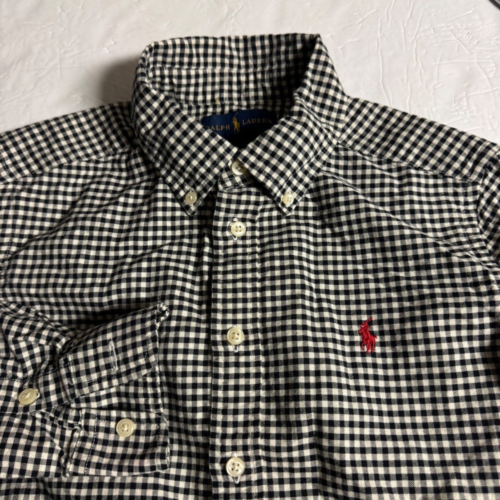 Polo Ralph Lauren Kids Gingham Button Down Shirt Black White Size L 14-16